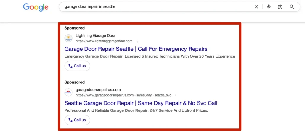 garage door repair Google Ads